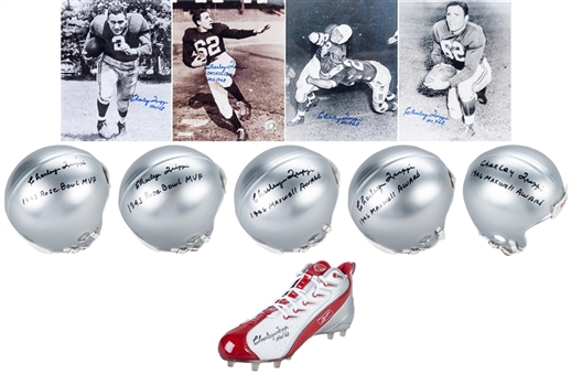 Collection of Charley Trippi Autographed (5) Mini Helmets, (4) Photographs and (1) Single Cleat (PSA/DNA PreCert)
